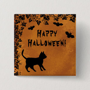 Schwarze Katze mit Bat, glückliches Halloween Button
