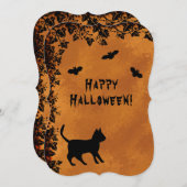Schwarze Katze mit Bat, glückliches Halloween Einladung (Vorne/Hinten)