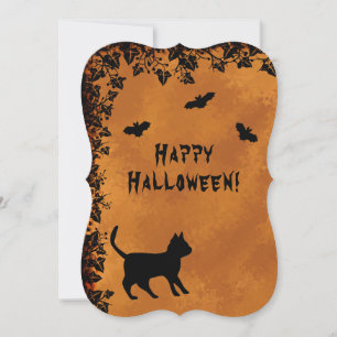 Schwarze Katze mit Bat, glückliches Halloween Einladung