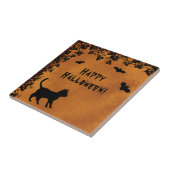 Schwarze Katze mit Bat, glückliches Halloween Fliese (Seite)