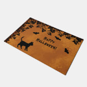 Schwarze Katze mit Bat, glückliches Halloween Fußmatte (Schrägansicht)