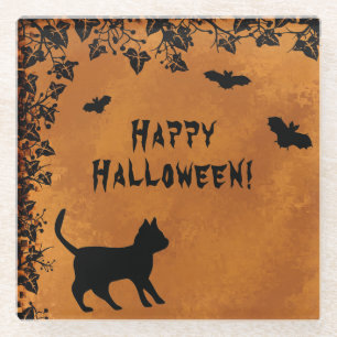 Schwarze Katze mit Bat, glückliches Halloween Glasuntersetzer