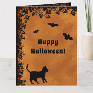 Schwarze Katze mit Bat, glückliches Halloween Karte