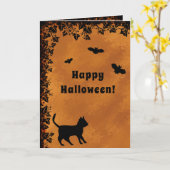 Schwarze Katze mit Bat, glückliches Halloween Karte (Gelbe Blume)