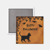 Schwarze Katze mit Bat, glückliches Halloween Magnet (Vorderseite/Rückseite)