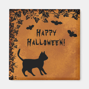 Schwarze Katze mit Bat, glückliches Halloween Magnet