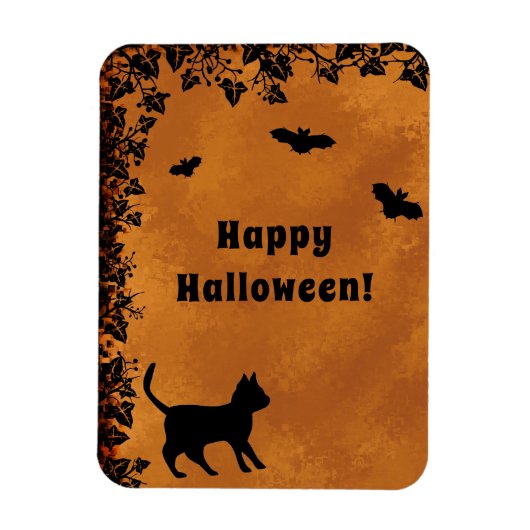 Schwarze Katze mit Bat, glückliches Halloween Magnet (Vertikal)