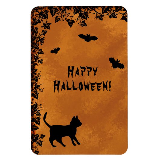 Schwarze Katze mit Bat, glückliches Halloween Magnet (Vertikal)