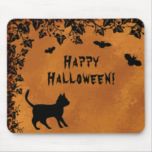 Schwarze Katze mit Bat, glückliches Halloween Mousepad
