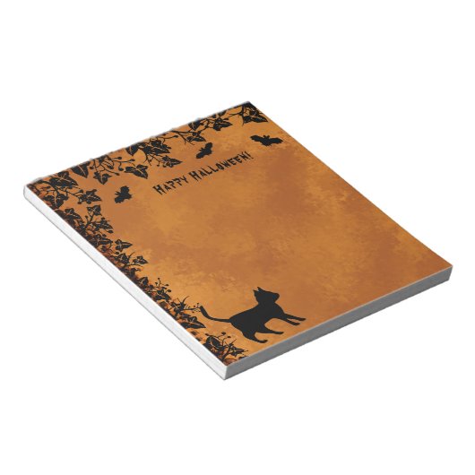 Schwarze Katze mit Bat, glückliches Halloween Notizblock (angewinkelt)