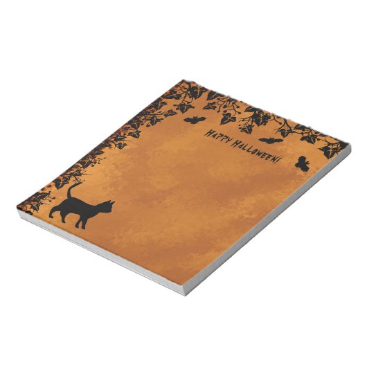 Schwarze Katze mit Bat, glückliches Halloween Notizblock (Rotiert)