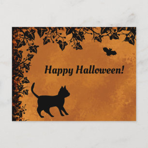 Schwarze Katze mit Bat, glückliches Halloween Postkarte