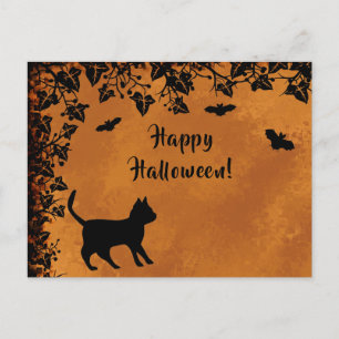 Schwarze Katze mit Bat, glückliches Halloween Postkarte