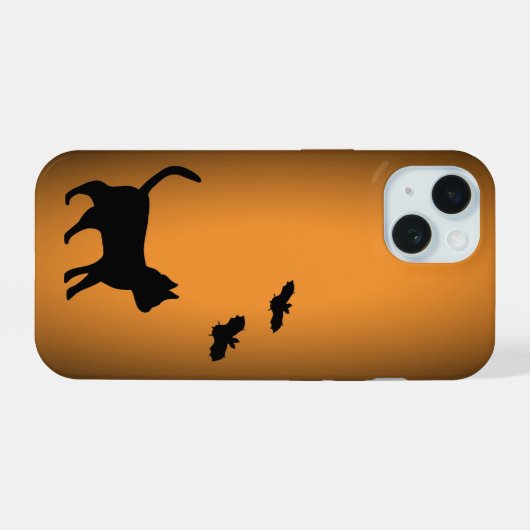 Schwarze Katze mit Bat iPhone 15 Hülle (Rückseite (Horizontal))