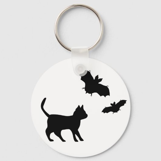 Schwarze Katze mit Bat Schlüsselanhänger (Vorderseite)