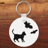 Schwarze Katze mit Bat Schlüsselanhänger (Vorderseite)