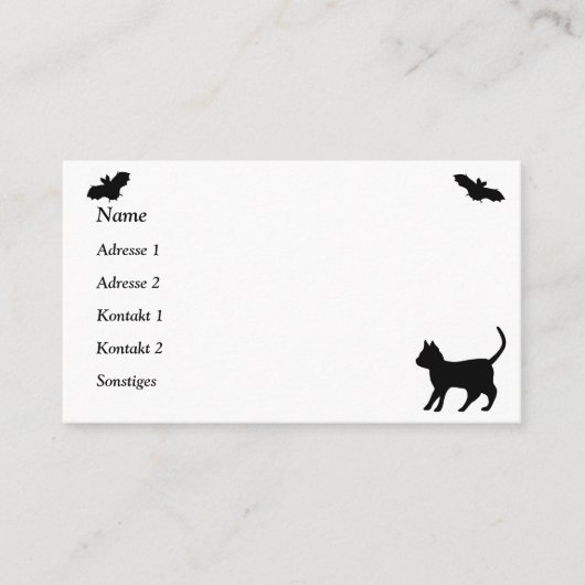 Schwarze Katze mit Bat Visitenkarte (Vorderseite)