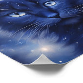 Schwarze Katze mit blauen Augen auf einem Sternenh Poster (Ecke)