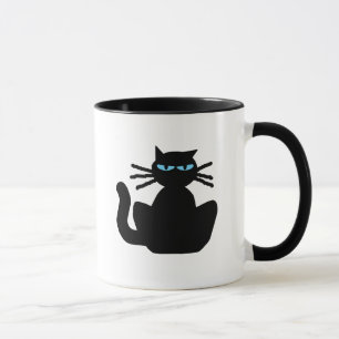 Schwarze Katze mit blauen Augen-Cartoon Tasse