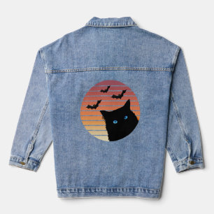 Schwarze Katze mit blauen Augen Jeansjacke