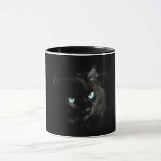 Schwarze Katze mit blauen Augen Tasse