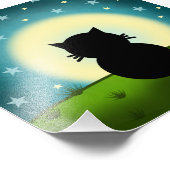 Schwarze Katze mit Blick auf den Mond Fotodruck (Ecke)