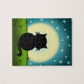Schwarze Katze mit Blick auf den Mond Puzzle (Horizontal)