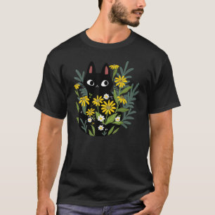 Schwarze Katze mit Blume Daisy Garden Folkkatze T-Shirt