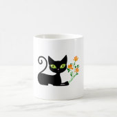 Schwarze Katze mit Blume Kaffeetasse (Mittel)