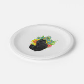 Schwarze Katze mit Blume Pappteller (Schrägansicht)