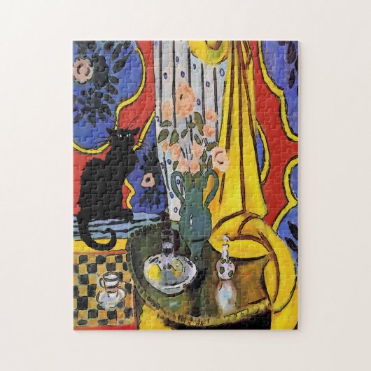 Schwarze Katze mit Blume Puzzle (Vertikal)