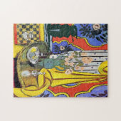 Schwarze Katze mit Blume Puzzle (Horizontal)