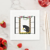 Schwarze Katze mit Blume Serviette (Beispiel)