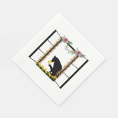Schwarze Katze mit Blume Serviette (Ecke)