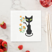 Schwarze Katze mit Blume Serviette (Beispiel)