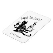 Schwarze Katze mit Blume und portugiesischer Auspr Magnet (Linke Seite)