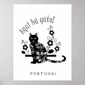Schwarze Katze mit Blume und portugiesischer Auspr Poster (Vorne)