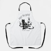 Schwarze Katze mit Blume und portugiesischer Auspr Schürze (Vorderseite)