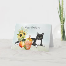 Schwarze Katze mit Blume und Pumpkins Erntedank