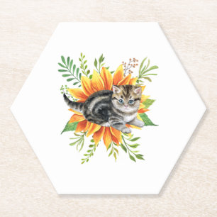 schwarze Katze mit Blume Untersetzer