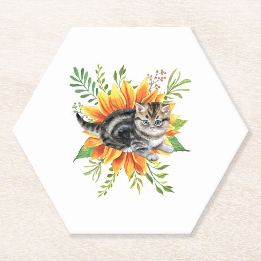 schwarze Katze mit Blume Untersetzer (Vorderseite)