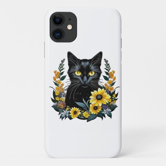 schwarze Katze mit Blumen Case-Mate iPhone Hülle (Rückseite)