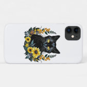 schwarze Katze mit Blumen Case-Mate iPhone Hülle (Rückseite (Horizontal))