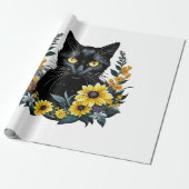 schwarze Katze mit Blumen Geschenkpapier (Ungerollt)