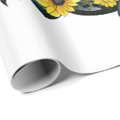schwarze Katze mit Blumen Geschenkpapier (Rolleneckpunkt)