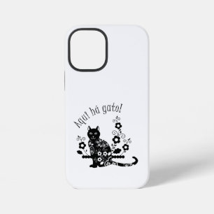 Schwarze Katze mit Blumen und portugiesischem Ausd iPhone 12 Mini Hülle