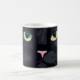 Schwarze Katze mit Blumenkronen Kaffeetasse