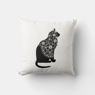 Schwarze Katze mit Blumenschleier   Elegant Gothic Kissen