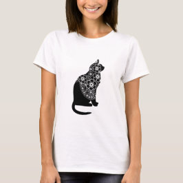 Schwarze Katze mit Blumenschleier | Elegant Gothic T-Shirt
