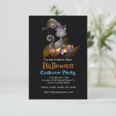 Schwarze Katze mit Bonbons, Halloween Einladung (Stehend Vorderseite)